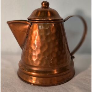Vintage Hammered Solid Copper Pitcher Tea Pot Made in USA